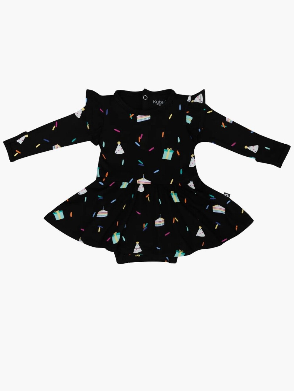 NWT Kyte Baby Long Sleeve Twirl Bodysuit Dress in Midnight Party, 3-6 Months